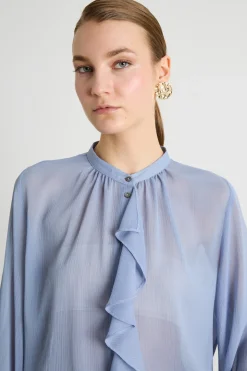 Blusa con volant - Azzurro