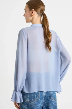 Blusa con volant - Azzurro