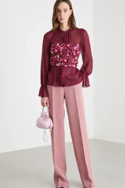 Blusa con volant - Bordeaux