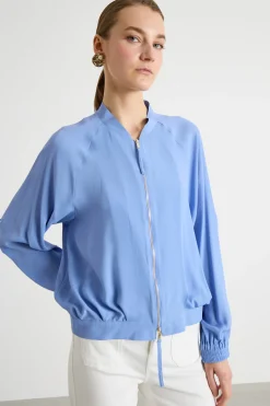 Blusa con zip - Azzurro