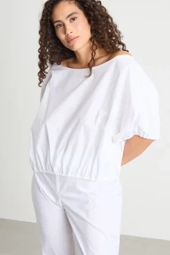 Blusa crop con ampio scollo a barchetta - Bianco
