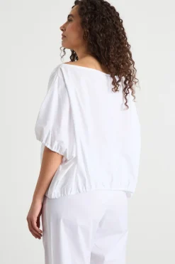 Blusa crop con ampio scollo a barchetta - Bianco