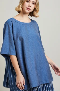Blusa effetto denim - Blu