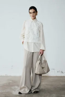 Blusa fluida con fondo stondato - Avorio