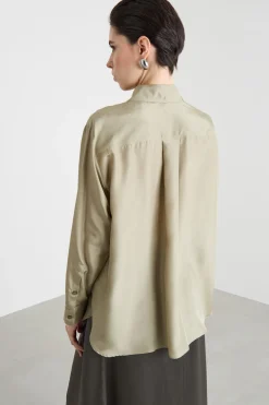 Blusa fluida con fondo stondato - Verde