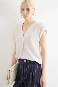 Blusa fluida con scollo a V - Bianco