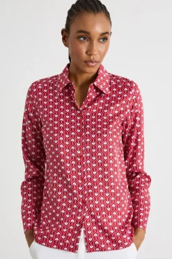 Blusa fluida con stampa - Rosso Bianco