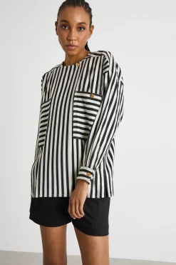 Blusa fluida con tasche - Bianco Nero
