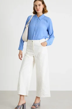 Blusa fluida in crepe de chine - Azzurro