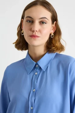 Blusa fluida in crepe de chine - Azzurro