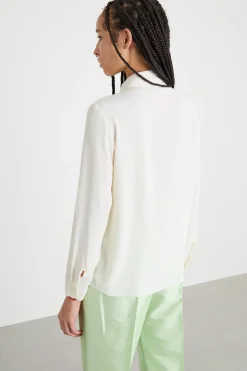 Blusa fluida in crepe de chine - Bianco