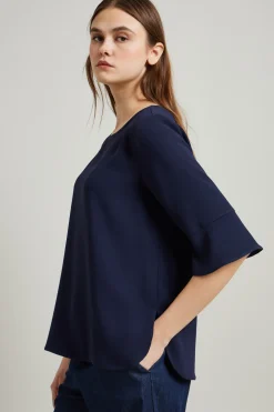 Blusa fluida in enver satin - Blu