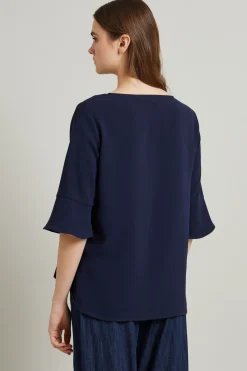 Blusa fluida in enver satin - Blu