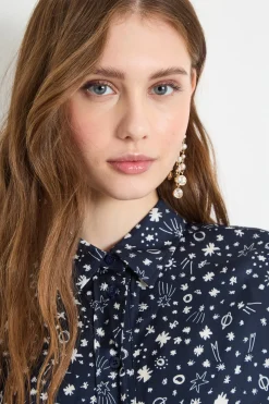 Blusa fluida in tessuto stampato - Blu