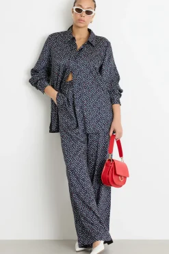 Blusa fluida in twill stampato - Blu