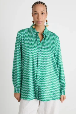 Blusa fluida in twill stampato - Verde