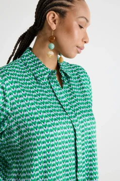 Blusa fluida in twill stampato - Verde