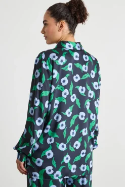 Blusa fluida in twill stampato - Verde Nero Azzurro