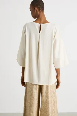 Blusa girocollo con maniche tre quarti - Bianco