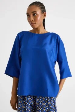 Blusa girocollo con maniche tre quarti - Bluette