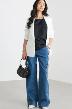 Blusa girocollo con maniche tre quarti - Nero