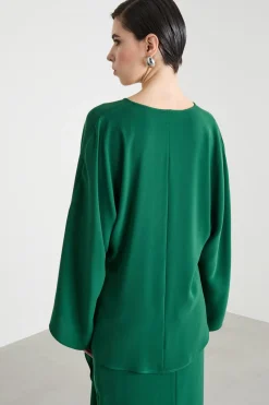 Blusa in cady con bottone gioiello - Verde