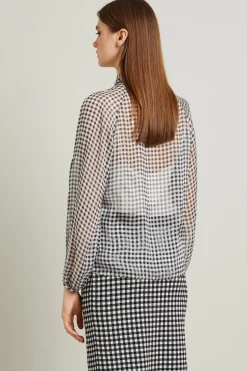 Blusa in chiffon con fiocco - Bianco Nero