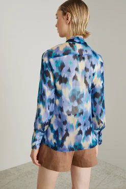 Blusa in chiffon con volant - Blu Viola Bianco