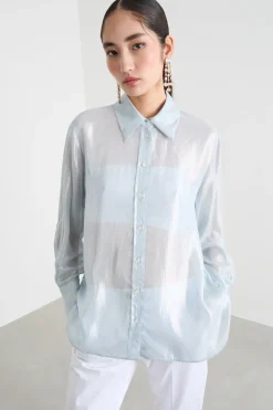 Blusa in chiffon laminato - Azzuro