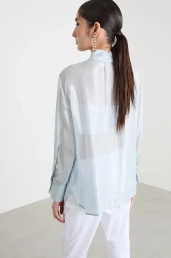 Blusa in chiffon laminato - Azzuro