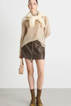 Blusa in chiffon laminato - Oro