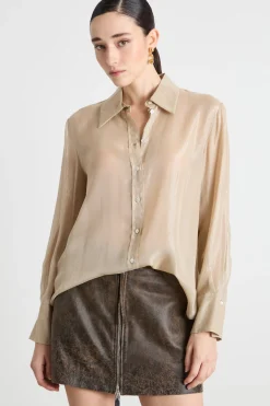Blusa in chiffon laminato - Oro