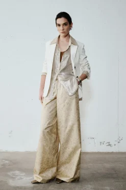 Blusa in chiffon laminato - Oro