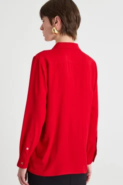 Blusa in crepe con applicazione a fiore - Rosso
