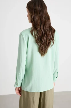 Blusa in crepe con applicazione a fiore - Verde