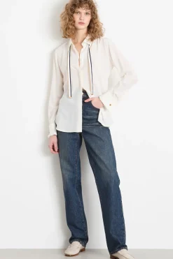 Blusa in crepe con cravattino - Bianco