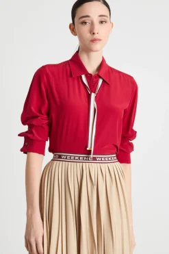 Blusa in crepe con cravattino - Rosso