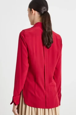 Blusa in crepe con cravattino - Rosso