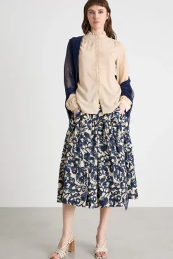 Blusa in crepe con rouches - Beige