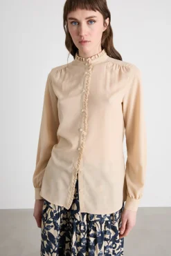 Blusa in crepe con rouches - Beige