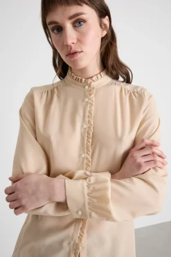 Blusa in crepe con rouches - Beige