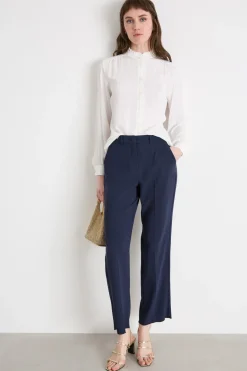 Blusa in crepe con rouches - Bianco