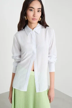Blusa in crepe con spacchetti - Azzurro Bianco