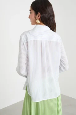 Blusa in crepe con spacchetti - Azzurro Bianco