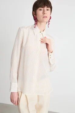 Blusa in crepe con spacchetti - Bianco