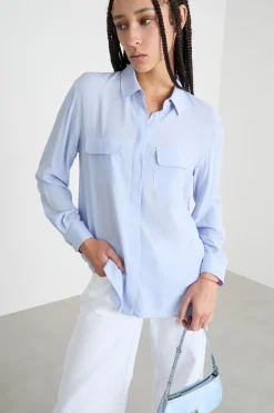 Blusa in crepe de chine - Azzurro