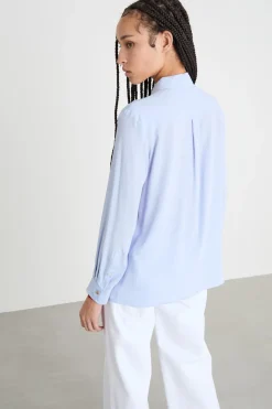 Blusa in crepe de chine - Azzurro