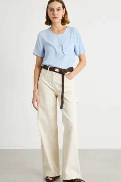 Blusa in crepe de chine - Azzurro