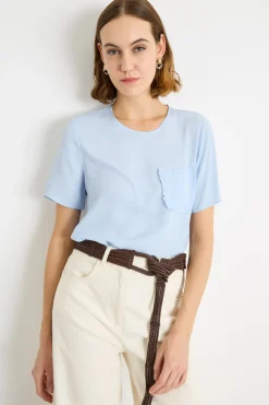 Blusa in crepe de chine - Azzurro