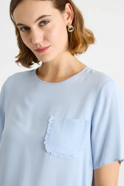 Blusa in crepe de chine - Azzurro